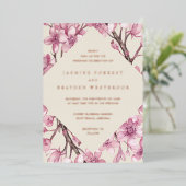 Roze Cherry Blossom Geometric Wedding Roos Gold Folie Uitnodiging (Staand Voorkant)