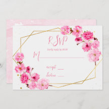 Roze Cherry Blossom Geometric Wedding RSVP-kaarten