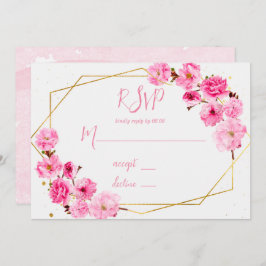 Roze Cherry Blossom Geometric Wedding RSVP-kaarten Kaart