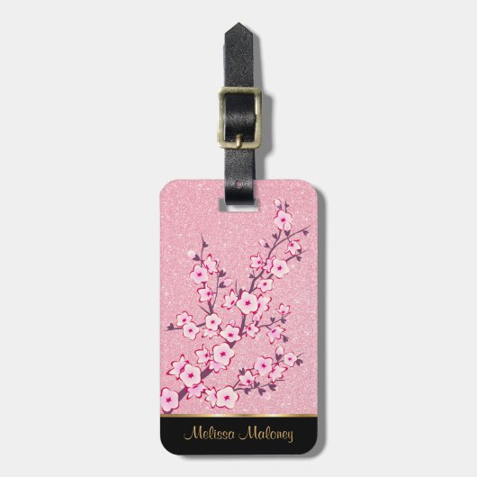 Roze Cherry Blossom Glitter Bagagelabel (Voorkant verticaal)