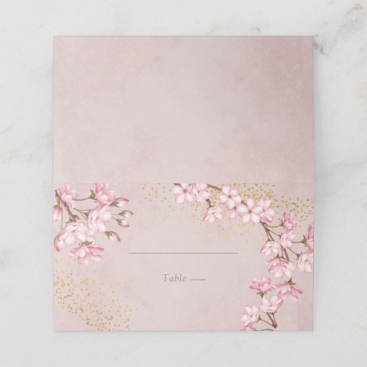Roze Cherry Blossom Gold Glitter Wedding Plaatskaartje (Buitenkant ongevouwen)