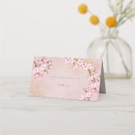 Roze Cherry Blossom Gold Glitter Wedding Plaatskaartje