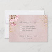 Roze Cherry Blossom Gold Glitter Wedding RSVP Kaartje (Achterkant)
