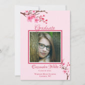 Roze Cherry Blossom Graduation Party Invitation Aankondiging (Voorkant)