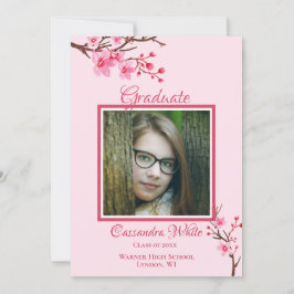 Roze Cherry Blossom Graduation Party Invitation Aankondiging