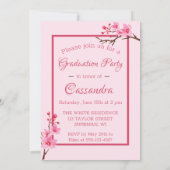 Roze Cherry Blossom Graduation Party Invitation Aankondiging (Achterkant)