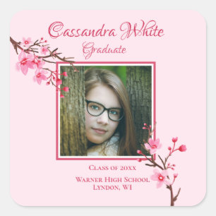 Roze Cherry Blossom Graduation Party Vierkante Sticker