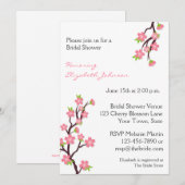 Roze Cherry Blossom Invitation Kaart (Voorkant / Achterkant)