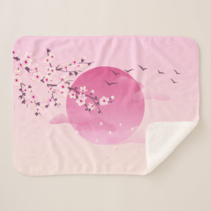 Roze Cherry Blossom   Japans landschap Sherpa Deken
