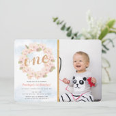 Roze Cherry Blossom Krans Meisje 1e foto Verjaarda Kaart (Staand voorkant)