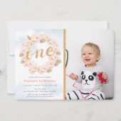 Roze Cherry Blossom Krans Meisje 1e foto Verjaarda Kaart (Voorkant)