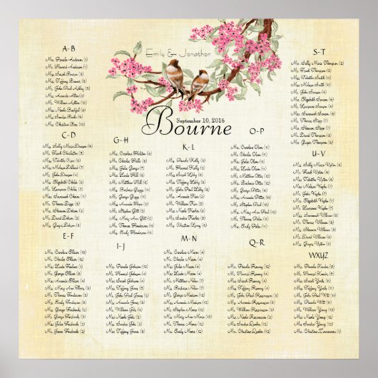 Roze Cherry Blossom  Love Bird Wedding Poster (Voorkant)