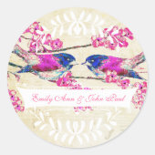 Roze Cherry Blossom  Love Bird Wedding Ronde Sticker (Voorkant)