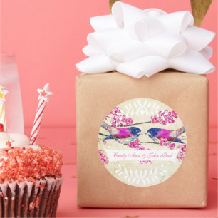 Roze Cherry Blossom Love Bird Wedding Ronde Sticker