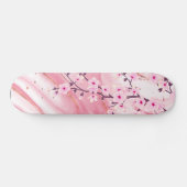 Roze Cherry Blossom Marble Background Floral Persoonlijk Skateboard (Horizontaal)