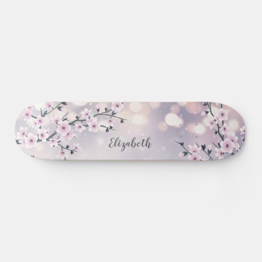 Roze Cherry Blossom Mauve Glitter Shiny Persoonlijk Skateboard (Horizontaal)