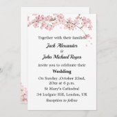 Roze Cherry Blossom Minimalist Gay Wedding Invitat Kaart (Voorkant / Achterkant)