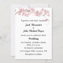 Roze Cherry Blossom Minimalist Gay Wedding Invitat Kaart