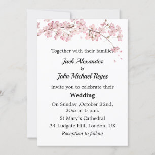 Roze Cherry Blossom Minimalist Gay Wedding Invitat Kaart