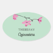Roze Cherry Blossom Mint Green Quinceanera Ovale Sticker (Voorkant)