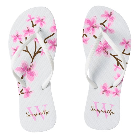 Roze Cherry Blossom Monogrammed Teenslippers (Voetbed)