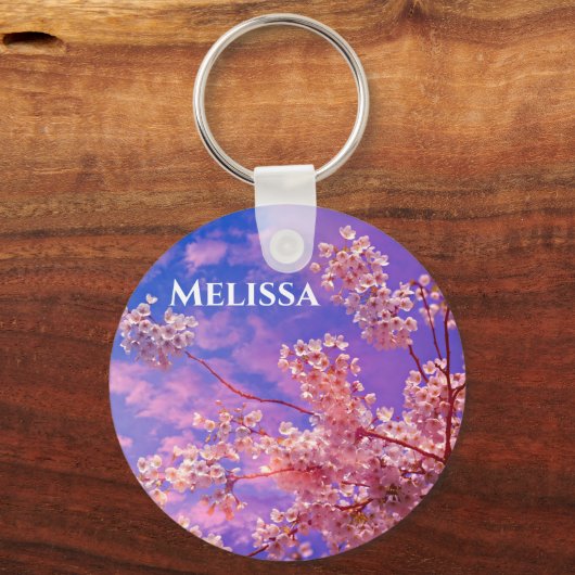  roze Cherry Blossom Name Monogram Sleutelhanger (Achterkant)