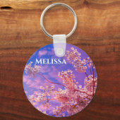  roze Cherry Blossom Name Monogram Sleutelhanger (Voorkant)