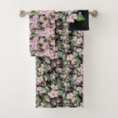 Roze Cherry Blossom op Black Bathroom Towel Set Bad Handdoek (Insitu)