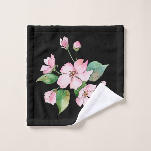 Roze Cherry Blossom op Black Bathroom Towel Set Bad Handdoek (Wasdoekje)