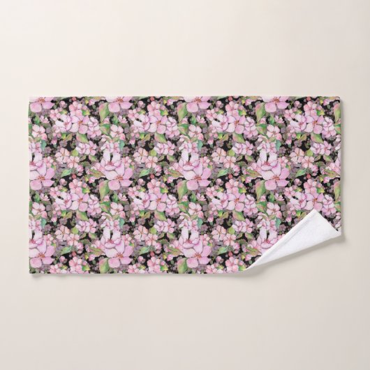 Roze Cherry Blossom op Black Bathroom Towel Set Bad Handdoek (Handdoek)