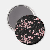 Roze Cherry Blossom op Black Magneet (Voorkant / Achterkant)