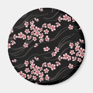 Roze Cherry Blossom op Black Magneet