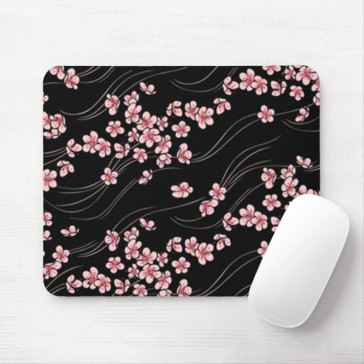 Roze Cherry Blossom op Black Muismat (Met muis)