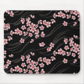 Roze Cherry Blossom op Black Muismat (Voorkant)