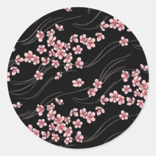 Roze Cherry Blossom op Black Ronde Sticker