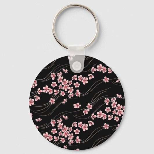 Roze Cherry Blossom op Black Sleutelhanger (Voorkant)