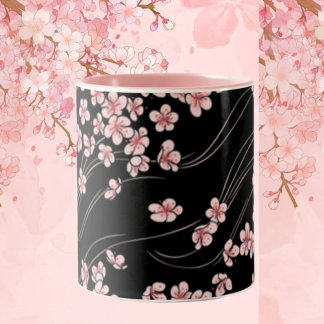 Roze Cherry Blossom op Black Tweekleurige Koffiemok