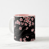 Roze Cherry Blossom op Black Tweekleurige Koffiemok (Voorkant links)