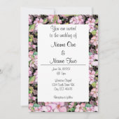 Roze Cherry Blossom op Black Wedding Invitation Kaart (Voorkant)