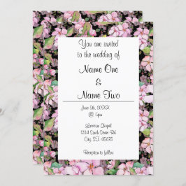 Roze Cherry Blossom op Black Wedding Invitation Kaart