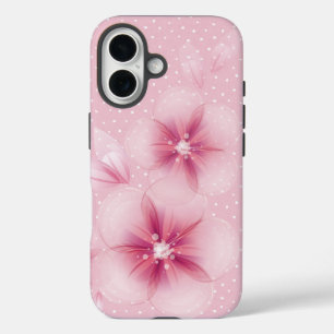 Roze Cherry Blossom op Stippen iPhone 16 Hoesje