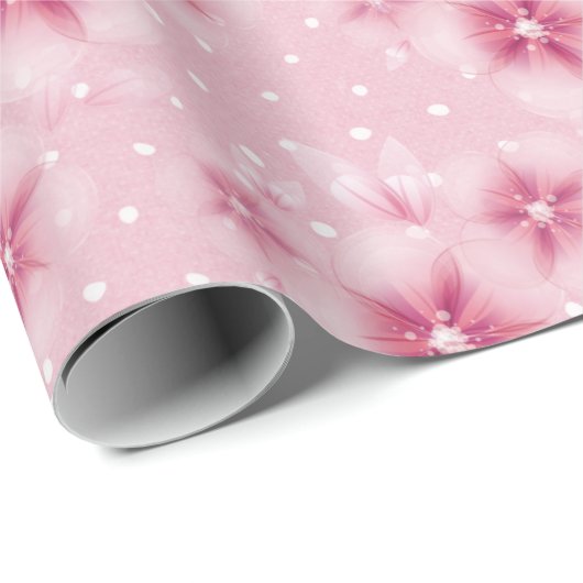 Roze Cherry Blossom op Stippen Verpakkingspapier Cadeaupapier (Rol Hoek)