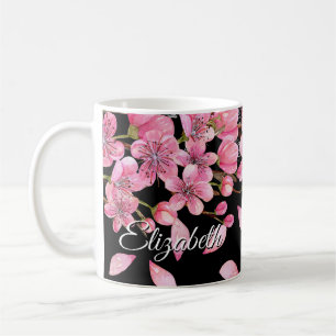 Roze Cherry Blossom op zwart Koffiemok