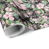 Roze Cherry Blossom op zwart omslagpapier Cadeaupapier (Rol Hoek)