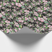 Roze Cherry Blossom op zwart omslagpapier Cadeaupapier (Hoek)