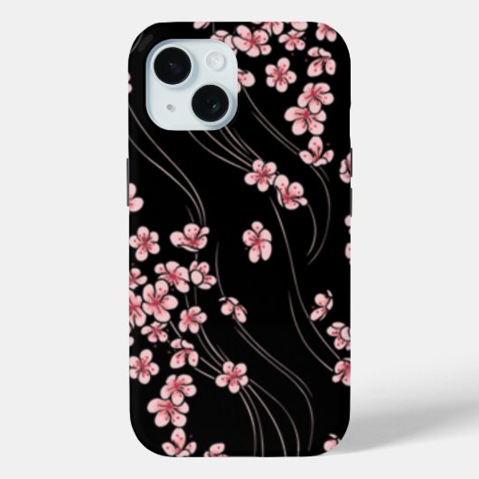 Roze Cherry Blossom op zwarte Muismat Case-Mate iPhone Case (Achterkant)