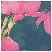 Roze Cherry Blossom Paint Navy Blue Design Stof (Close Up)