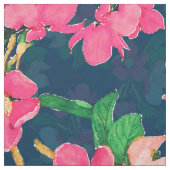 Roze Cherry Blossom Paint Navy Blue Design Stof (Swatch)