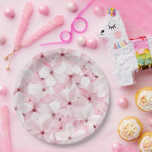Roze Cherry Blossom Papieren Bordje (Feest)