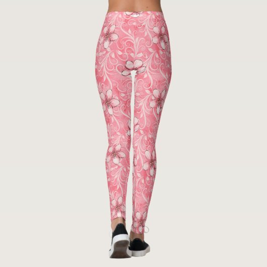 Roze Cherry Blossom Pattern Leggings (Achterkant)
